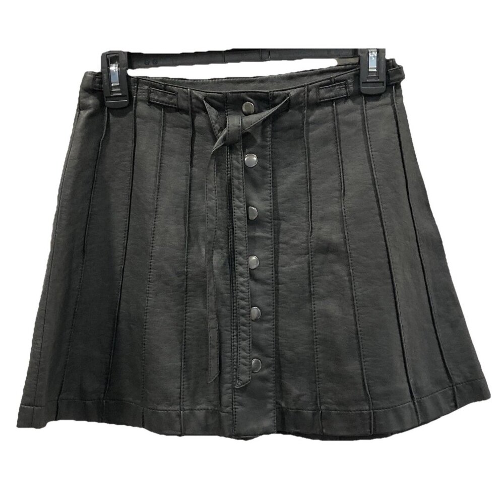 Free People Faux Leather Mini Skirt Womens 2 Black Pleated Short Goth Emo 90 Y2K